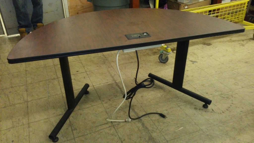 Crescent/Half Circle Computer Desk For Sale w/ Outlet & Plug - 5ft at Longest Length - 29 Inches at Longest Width - 29 Inches from Ground - Used 2 Available