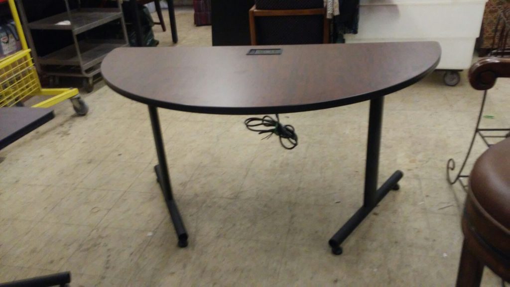 Crescent/Half Circle Computer Desk For Sale w/ Outlet & Plug - 5ft at Longest Length - 29 Inches at Longest Width - 29 Inches from Ground - Used 2 Available